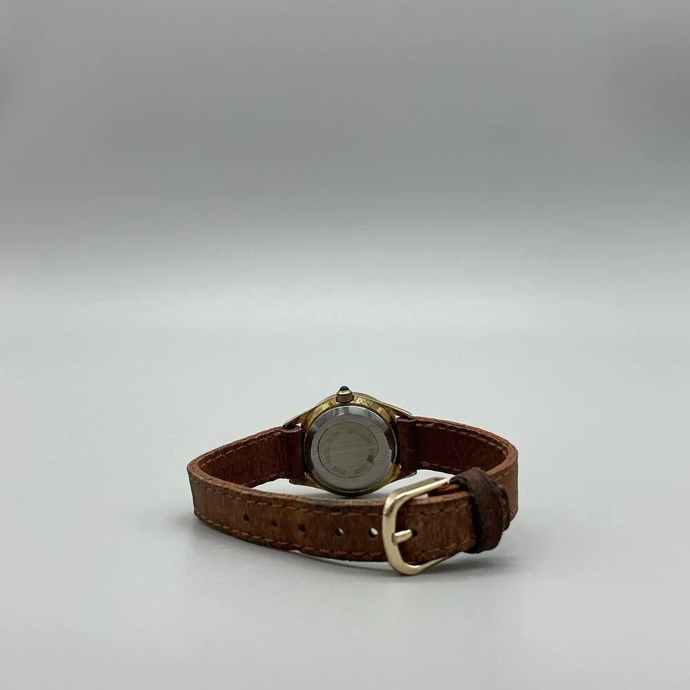 Vintage Michele Womens Watch 23mm Gold Tone Moon Phase Brown Leather New Battery
